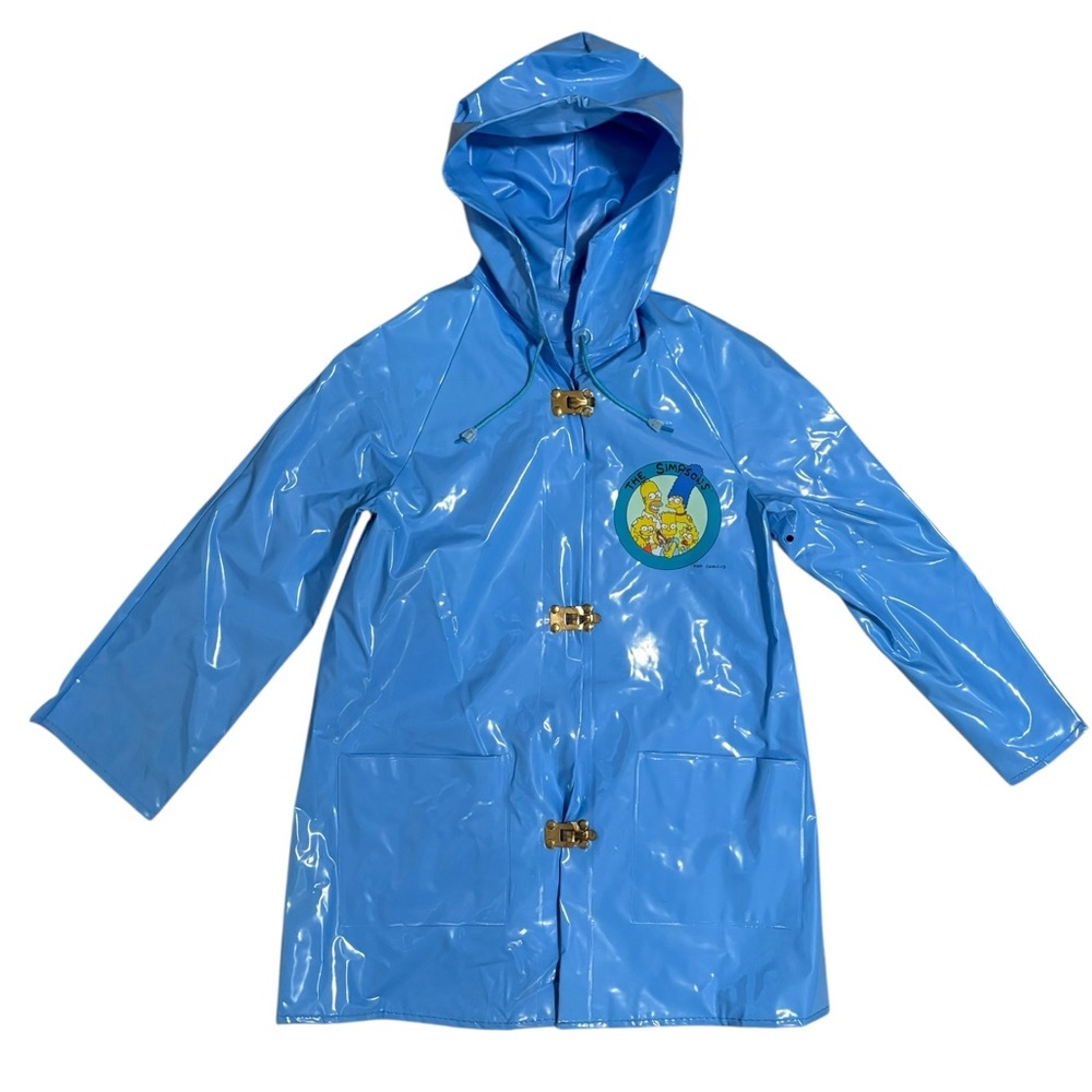 VTG Simpsons Kids Blue Hooded Graphic Raincoat Size Large
